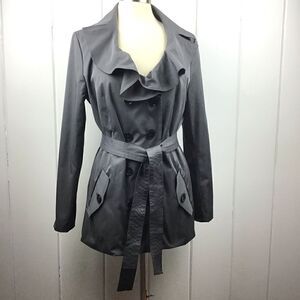 Sandro Dark Gray Ruffled Collar Belted Trench L‎